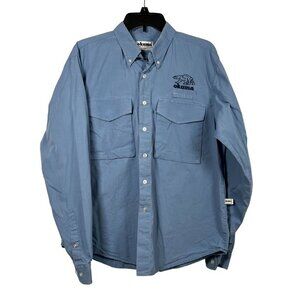 Okuma performance long sleeve blue medium button up fishing shirt‎ logo cotton